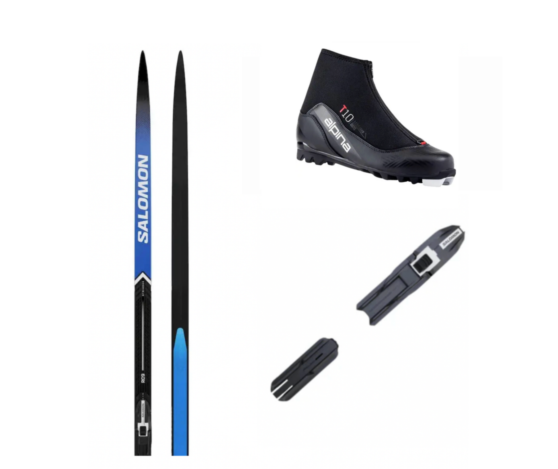 Salomon RC9 ESKIN längdpaket with bindings and boots, showcasing the sleek design and durable materials for cross-country skiing.