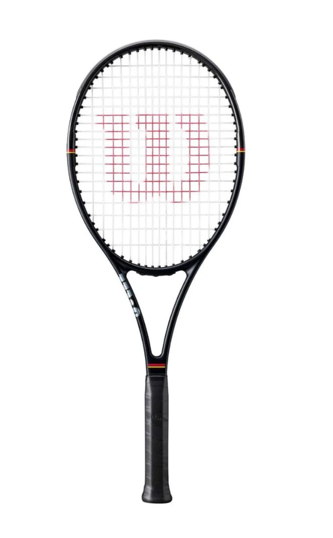 Wilson Pro Staff 97L Classic tennis racket with a sleek black design and lightweight frame, perfect for players.
